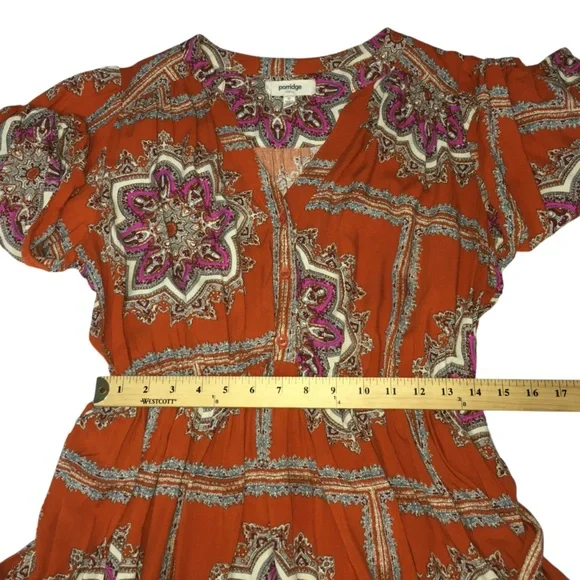 Anthropologie PORRIDGE Isabel Orange Paisley Tie Waist Mini Dress Women’s Medium - Picture 3 of 15